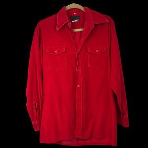 Phoenix Brand Soft Corduroy Button Up Shirt Bright Red Holiday Color Unisex SZ M